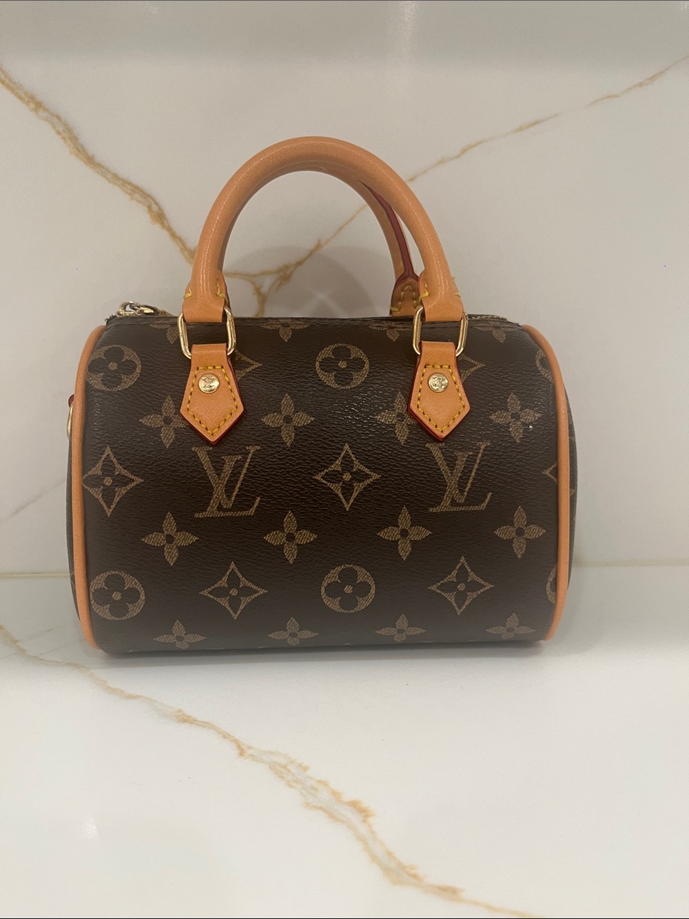 Inspired Monogram Mini Barrel Bag Brown with Tan Trim